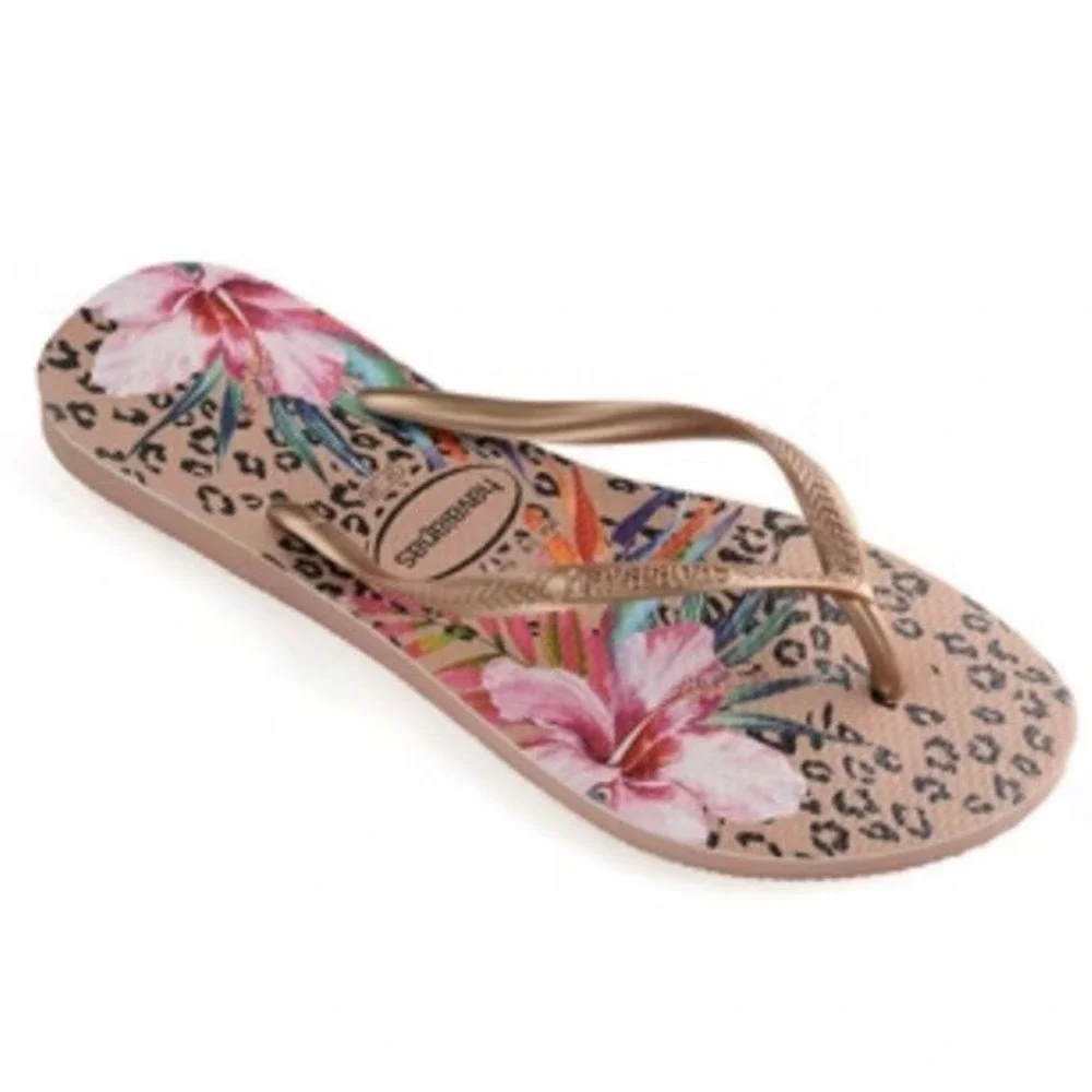 Havaianas Girls Slim Animal Floral Flip Flop Sandal Crocus Rose Size 1Y EU 31/32